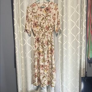 H&M Floral Sleeve Dress - Cream and Brown